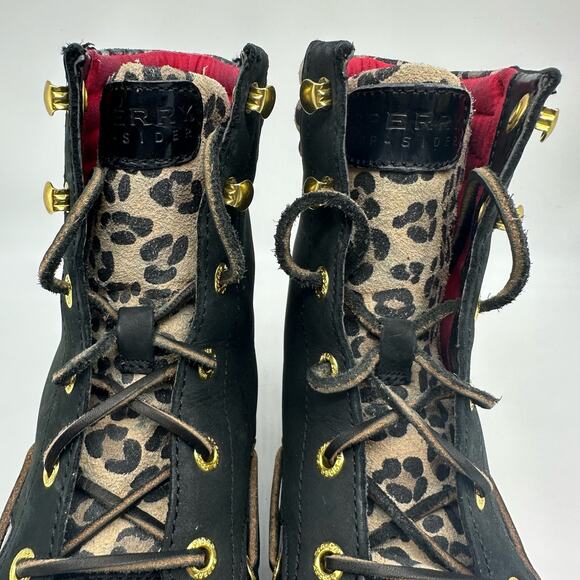 Sperry Hikerfish Leopard Print Black Leather High Top Boots Womens Size 7.5 - Picture 13 of 16